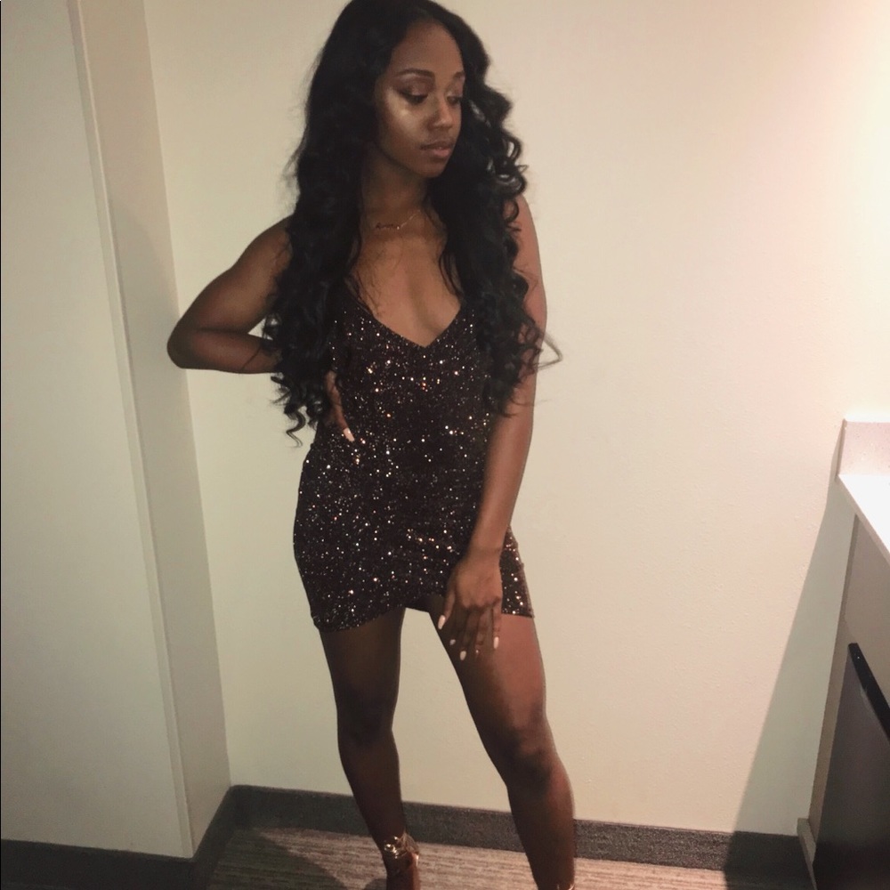 Bronze sparkly mini bodycon dress